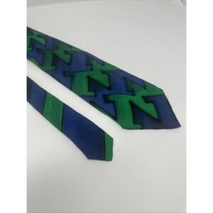 Vintage Handpainted Silk Robert Daskal Tie - Green & Blie Abstract Novelty